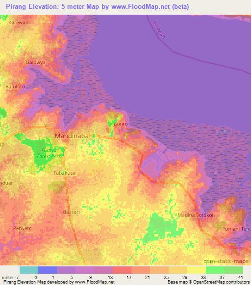 Elevation Of Pirang,gambia Elevation Map, Topography, Contour