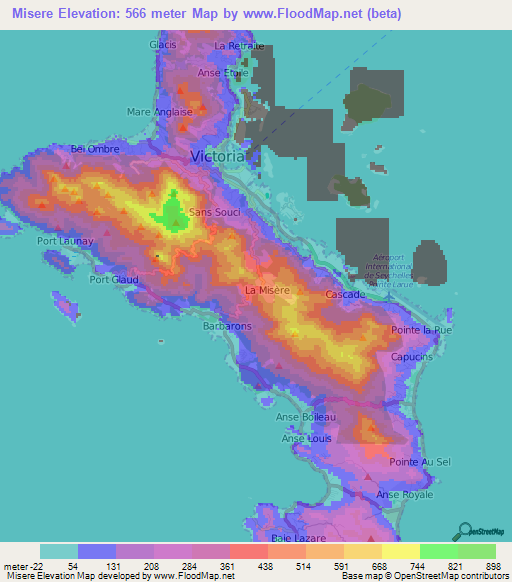 Misere,Seychelles Elevation Map