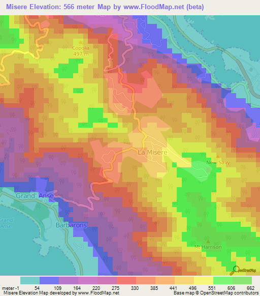 Misere,Seychelles Elevation Map