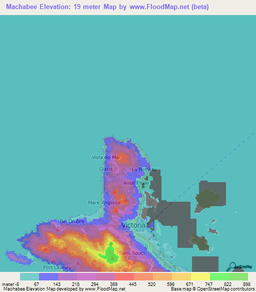 Machabee,Seychelles Elevation Map