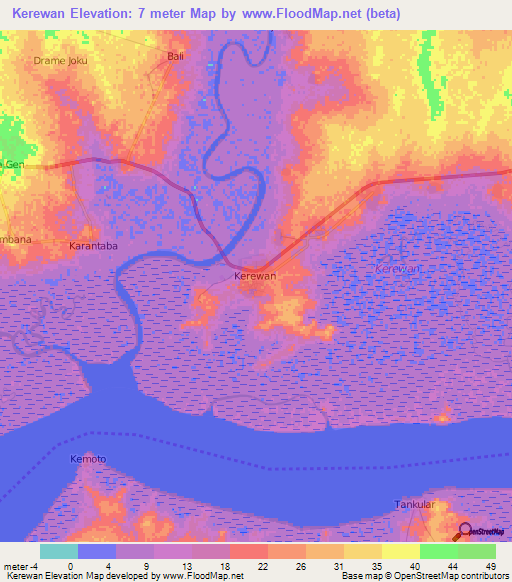 Kerewan,Gambia Elevation Map