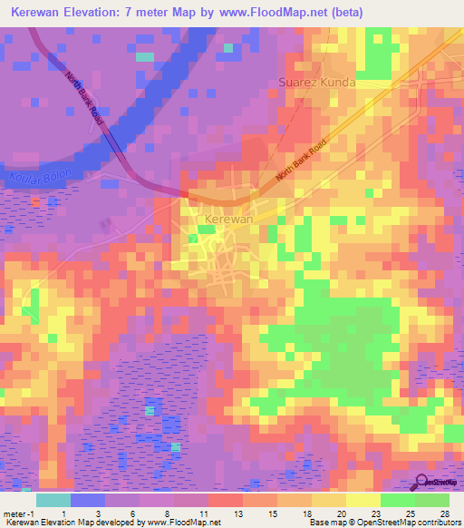 Kerewan,Gambia Elevation Map