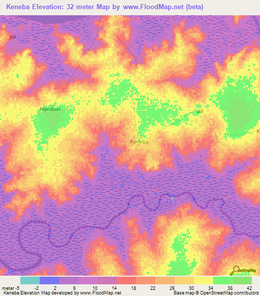 Keneba,Gambia Elevation Map