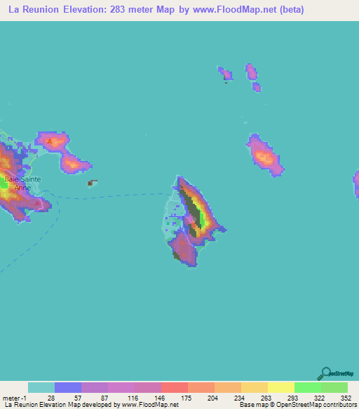 La Reunion,Seychelles Elevation Map