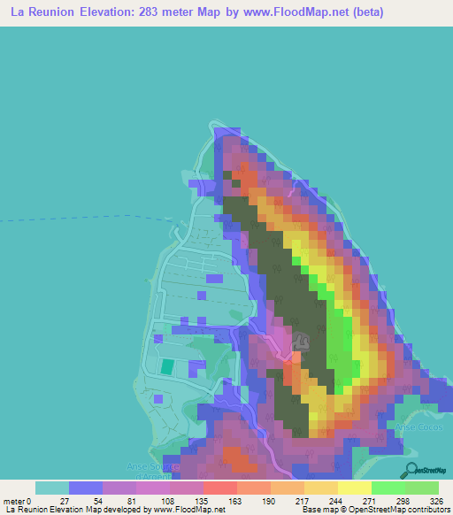 La Reunion,Seychelles Elevation Map