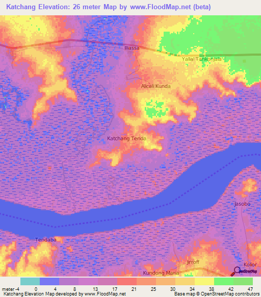 Katchang,Gambia Elevation Map