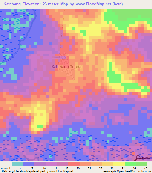 Katchang,Gambia Elevation Map