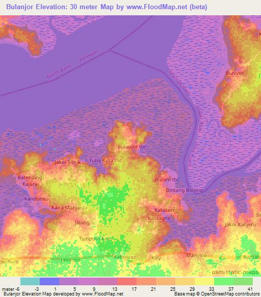 Elevation of Bulanjor,Gambia Elevation Map, Topography, Contour