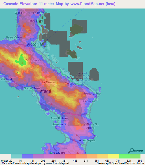 Cascade,Seychelles Elevation Map