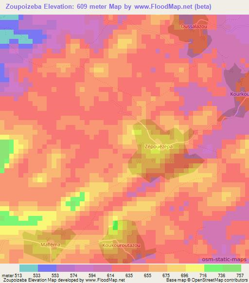 Zoupoizeba,Guinea Elevation Map