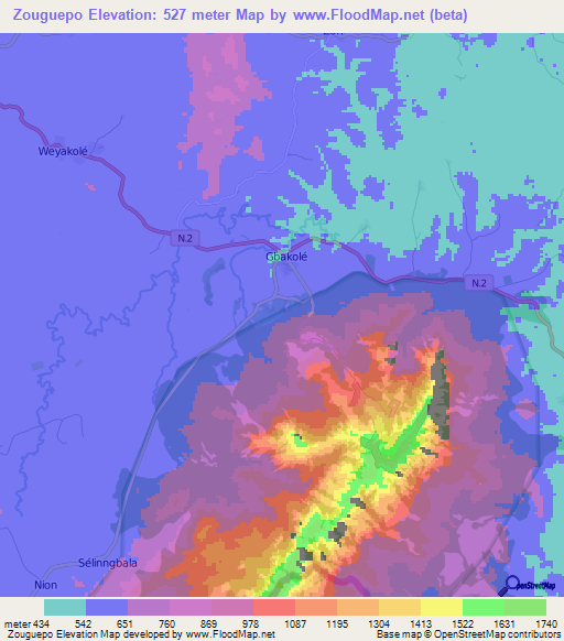 Zouguepo,Guinea Elevation Map