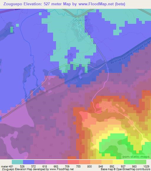 Zouguepo,Guinea Elevation Map
