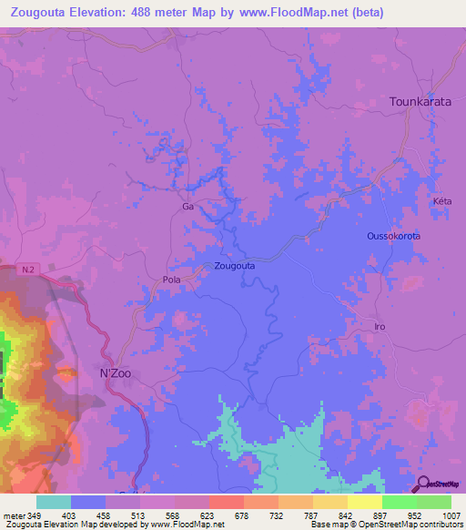 Zougouta,Guinea Elevation Map