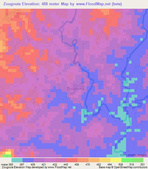 Zougouta,Guinea Elevation Map