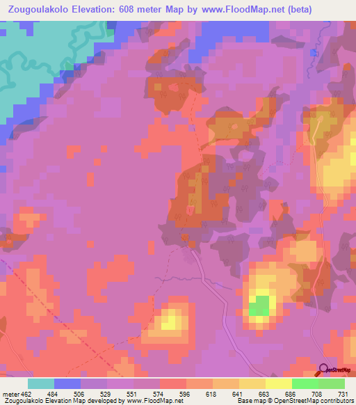 Zougoulakolo,Guinea Elevation Map