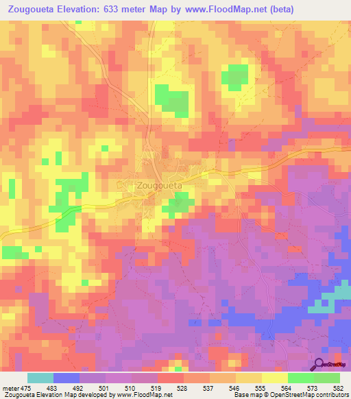 Zougoueta,Guinea Elevation Map