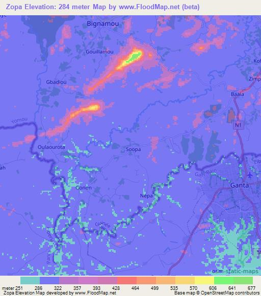 Zopa,Guinea Elevation Map