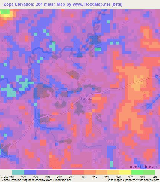 Zopa,Guinea Elevation Map