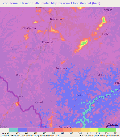 Zooulomai,Guinea Elevation Map