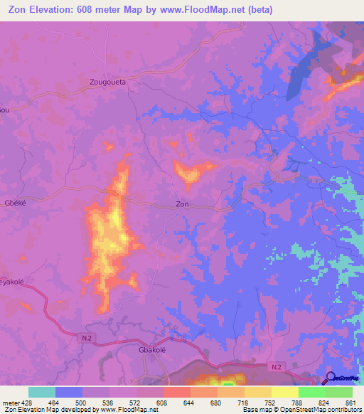 Zon,Guinea Elevation Map