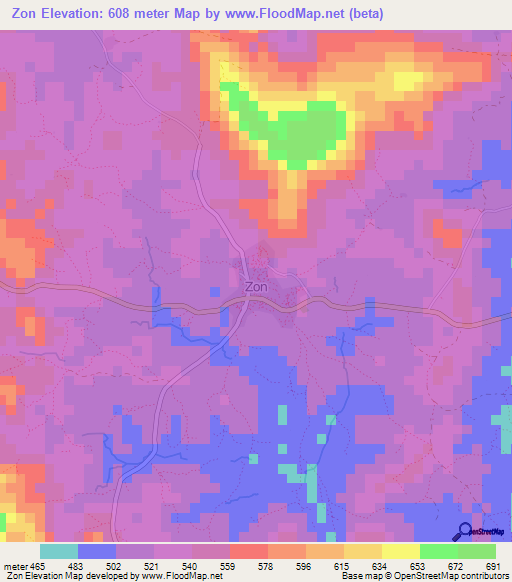 Zon,Guinea Elevation Map