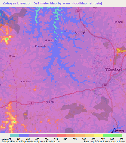 Zohoyea,Guinea Elevation Map