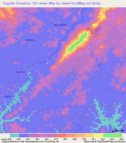 Zogotta,Guinea Elevation Map