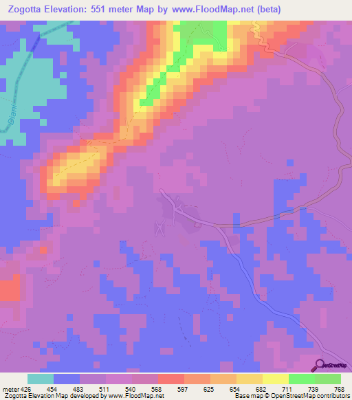 Zogotta,Guinea Elevation Map