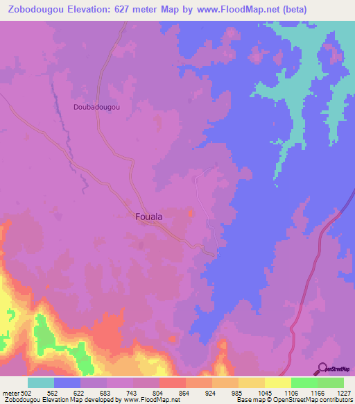 Zobodougou,Guinea Elevation Map