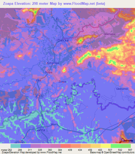 Zoapa,Guinea Elevation Map