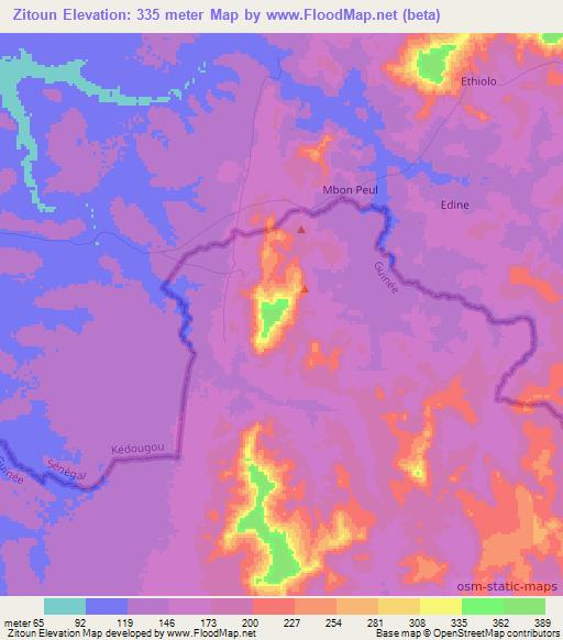 Zitoun,Guinea Elevation Map