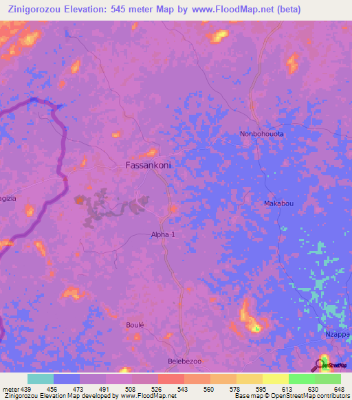 Zinigorozou,Guinea Elevation Map