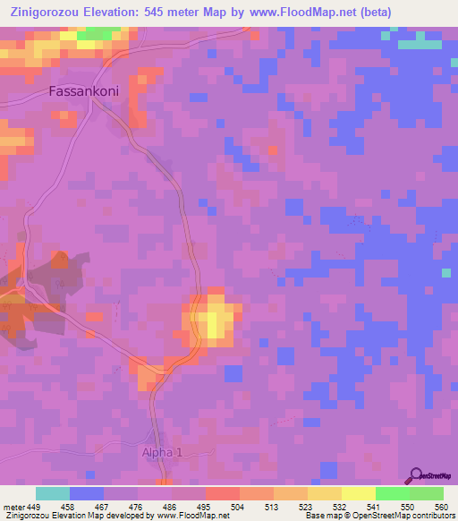 Zinigorozou,Guinea Elevation Map