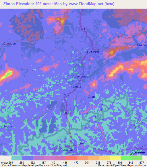 Zimpa,Guinea Elevation Map