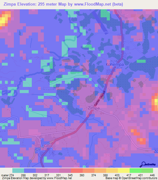 Zimpa,Guinea Elevation Map