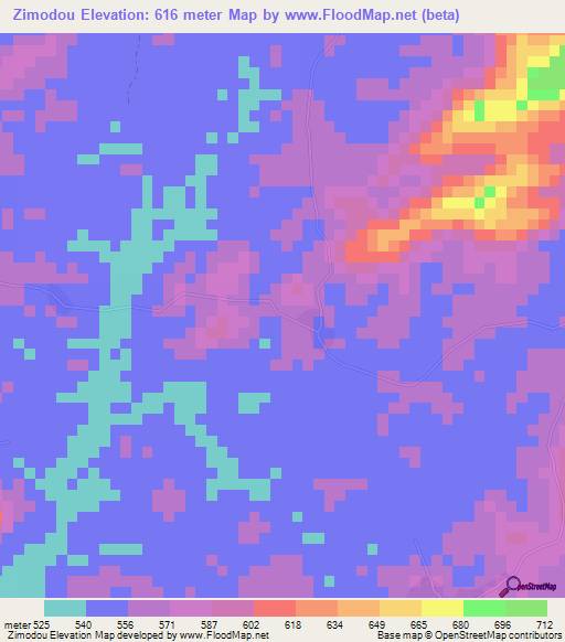 Zimodou,Guinea Elevation Map