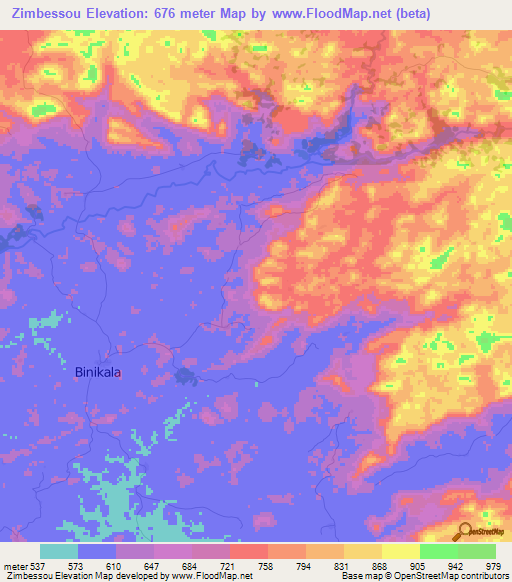 Zimbessou,Guinea Elevation Map