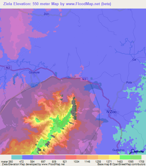 Ziela,Guinea Elevation Map