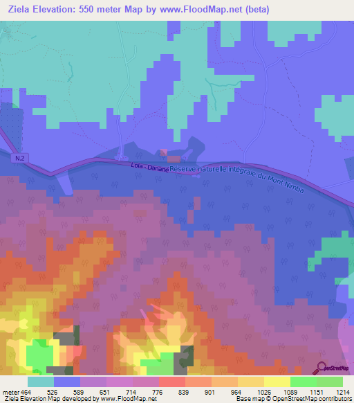 Ziela,Guinea Elevation Map