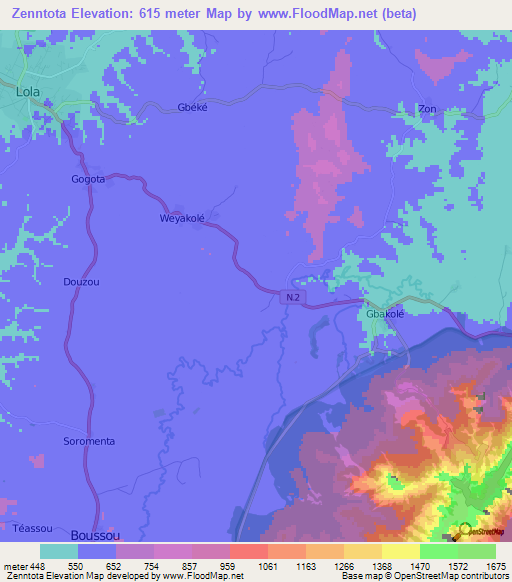Zenntota,Guinea Elevation Map