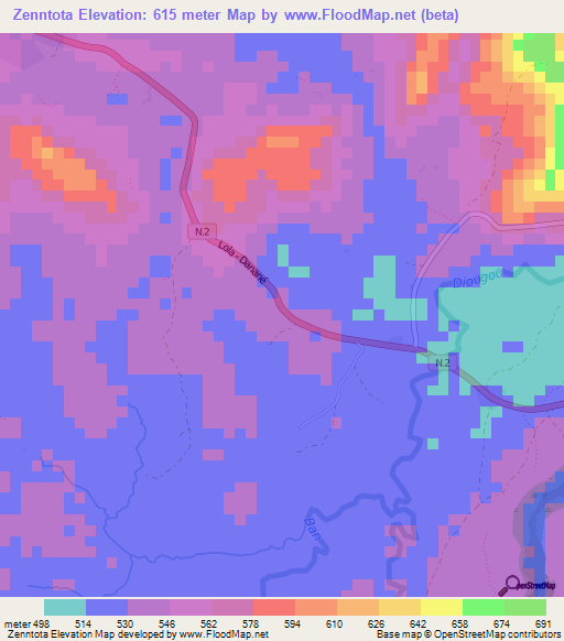 Zenntota,Guinea Elevation Map