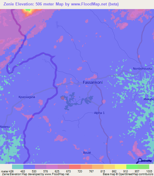 Zenie,Guinea Elevation Map