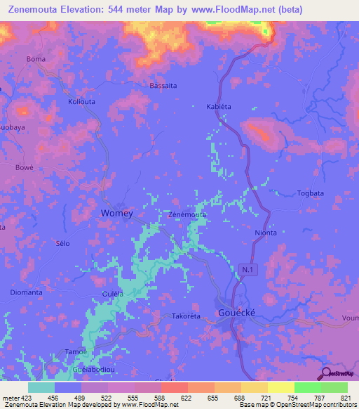 Zenemouta,Guinea Elevation Map