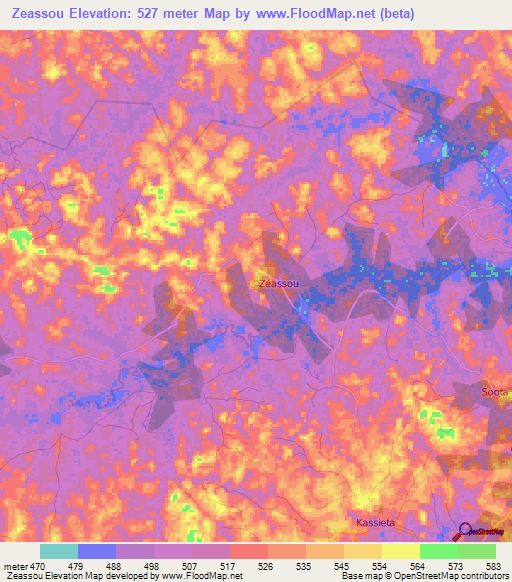 Zeassou,Guinea Elevation Map