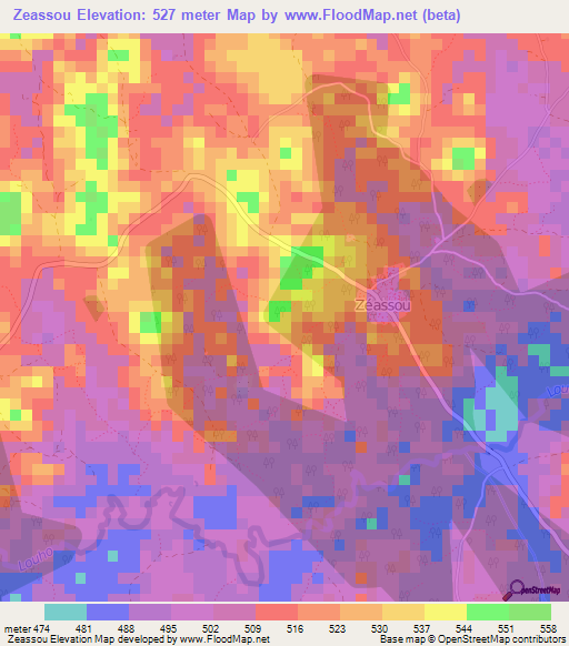 Zeassou,Guinea Elevation Map