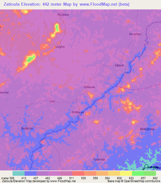 Zatioula,Guinea Elevation Map