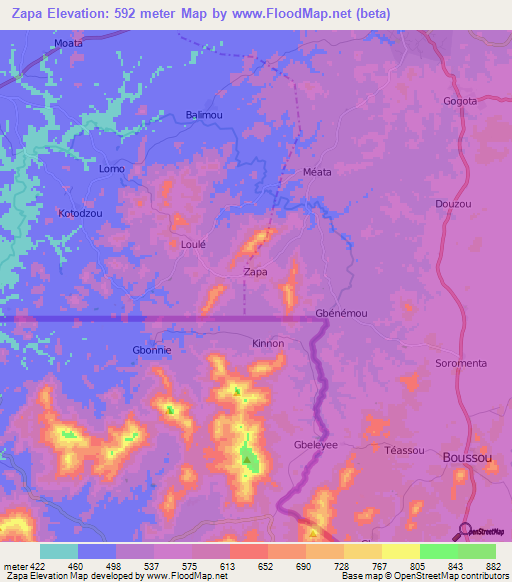 Zapa,Guinea Elevation Map