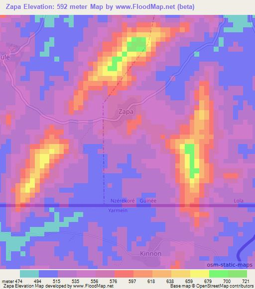 Zapa,Guinea Elevation Map