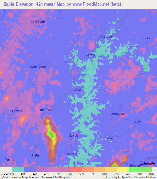 Zabia,Guinea Elevation Map