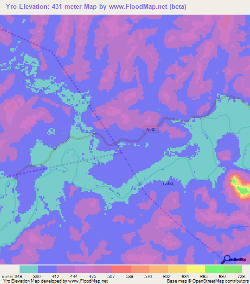 Yro,Guinea Elevation Map